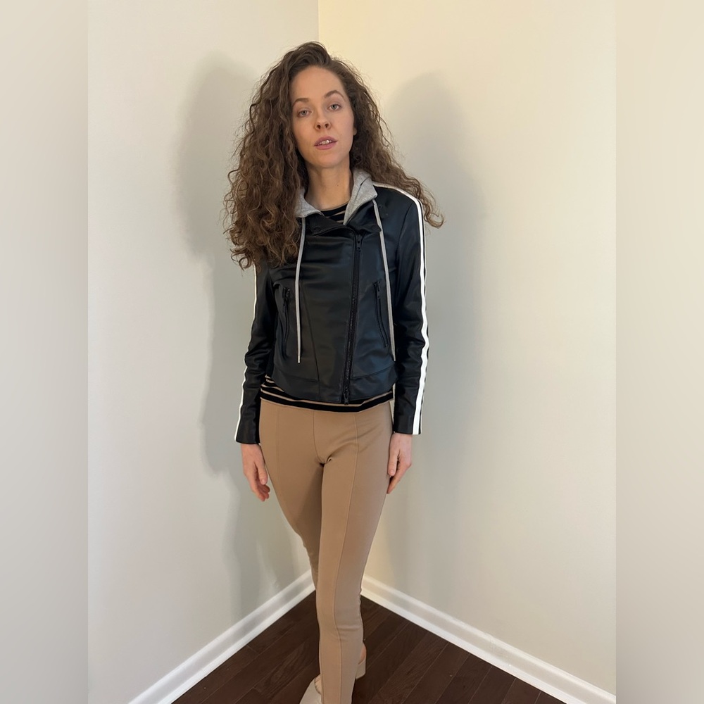 Bailey 44 Black Leather Jacket with Gray Hoodie